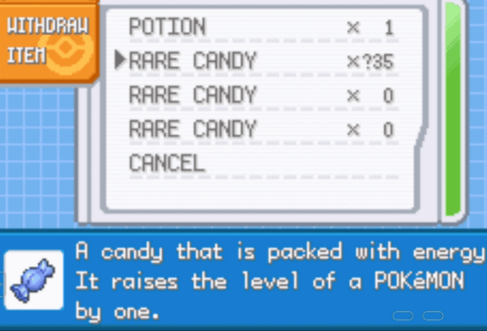 Pokemon Emerald Rare Candy GameShark Cheat Codes for GBA 