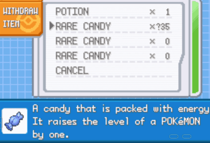 Unlimited Rare Candy and Masterball cheats for Pokemon FireRed on GBA
