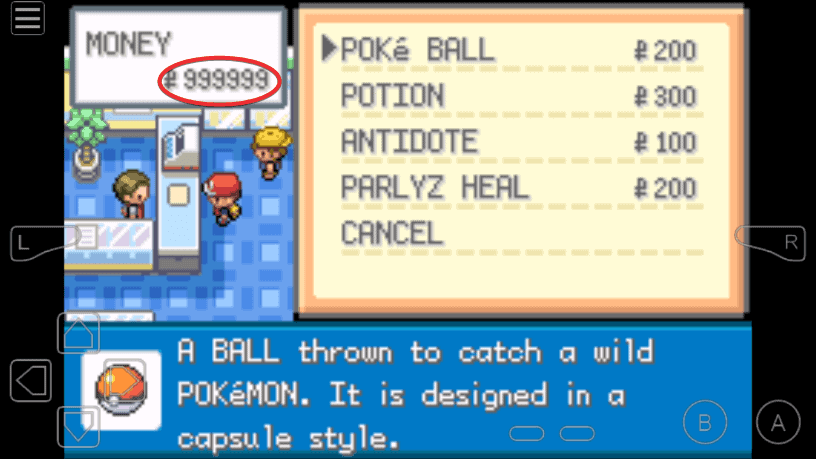 Unlimited Rare Candy and Masterball cheats for Pokemon FireRed on GBA