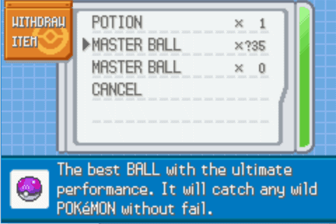 Pokemon liquid crystal master ball cheat