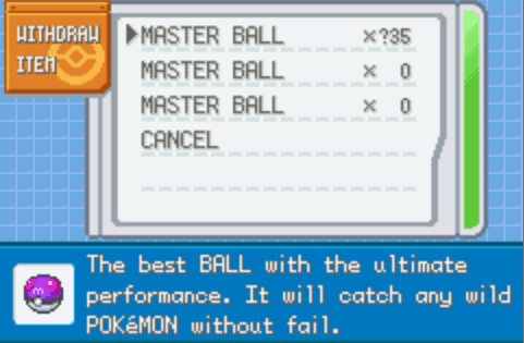 Pokemon advanced adventure master ball cheat