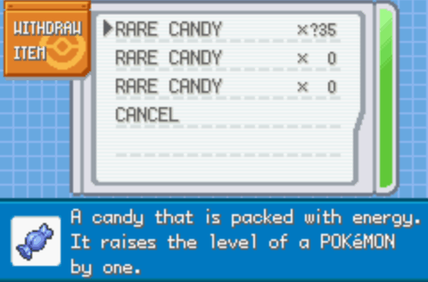 Pokemon advanced adventure rare candy cheat