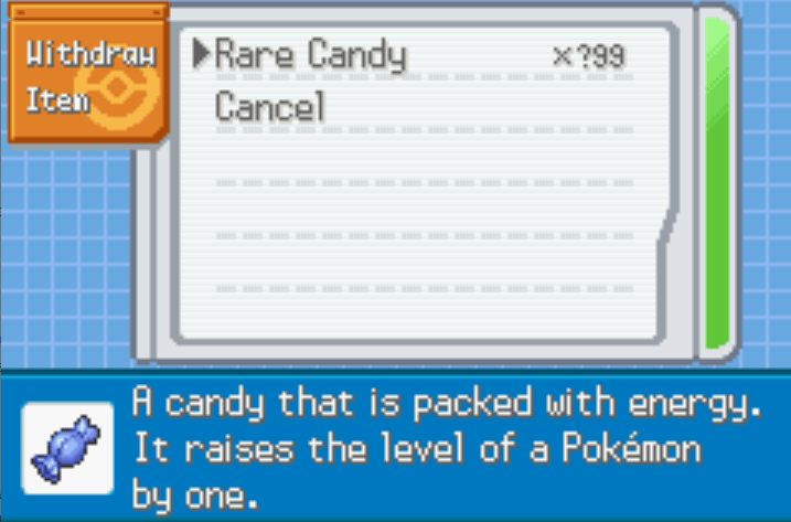 Unlimited Rare Candy and Masterball cheats for Pokemon FireRed on GBA
