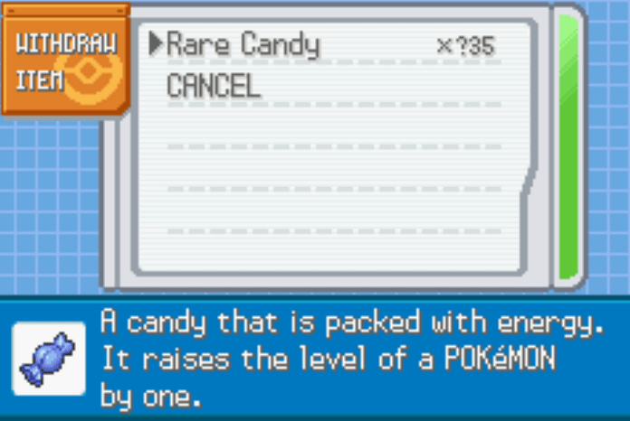 Unlimited rare candies last firered cheat