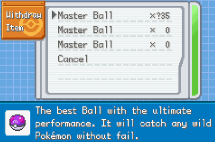 Unlimited master balls pokemon fire red kalos cheats