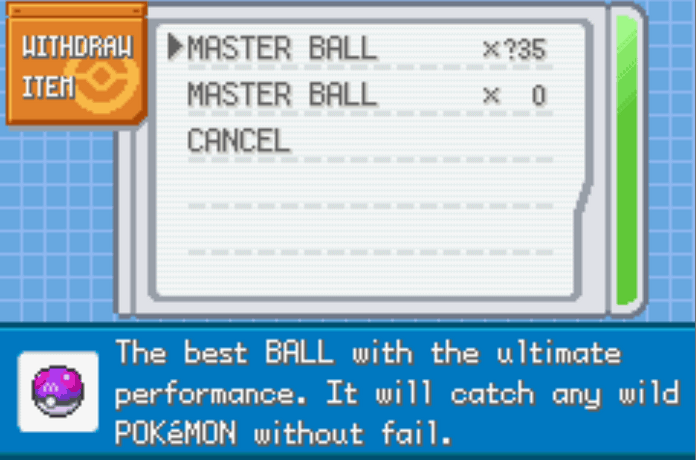 Unlimited master balls pokemon nameless version cheat