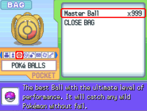 Pokemon Pearl Cheats 6 Max master ball pokemon pearl cheat