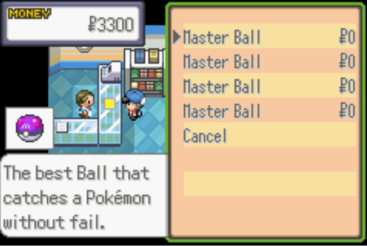 Unlimited master balls poke mart pokemon darkfire cheat