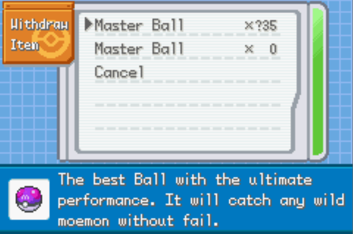 Master balls mega moemon firered cheat