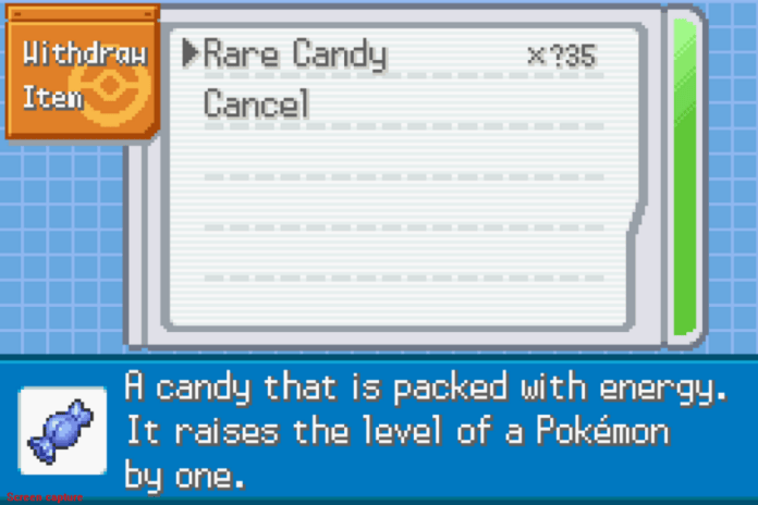 Cheat code of Rare candy in Pokemon dark workship 
