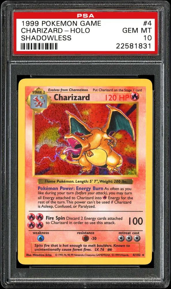 Most expensive pokemon cards - base set shadowless holo rare charizard (psa 10)