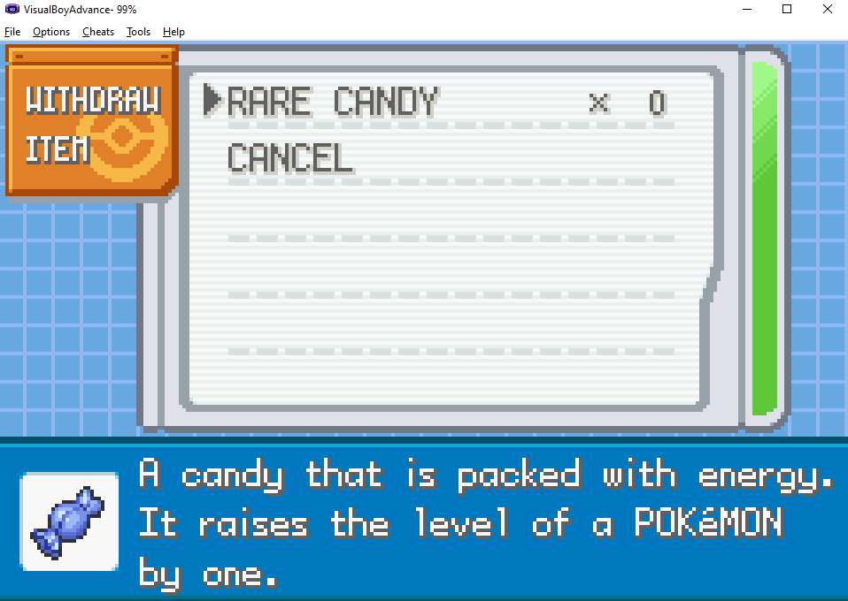 Rare candies on pokemon gba games
