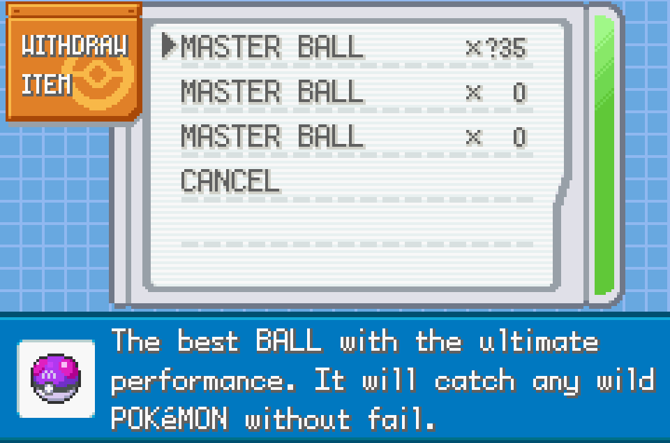 Pokemon elysium cheats master ball