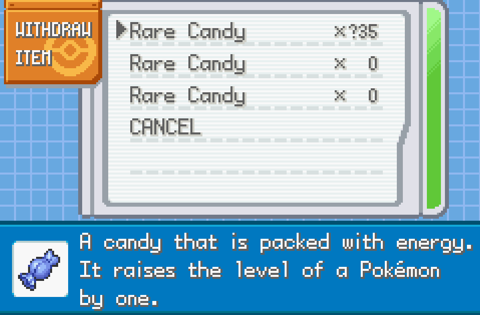 Pokemon throwback cheats rare candy