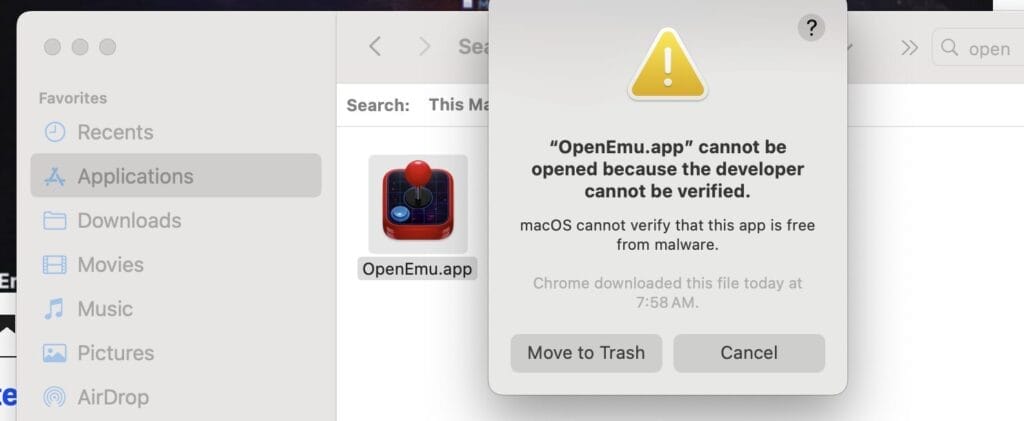 Fixing openemu. App cannot be opened