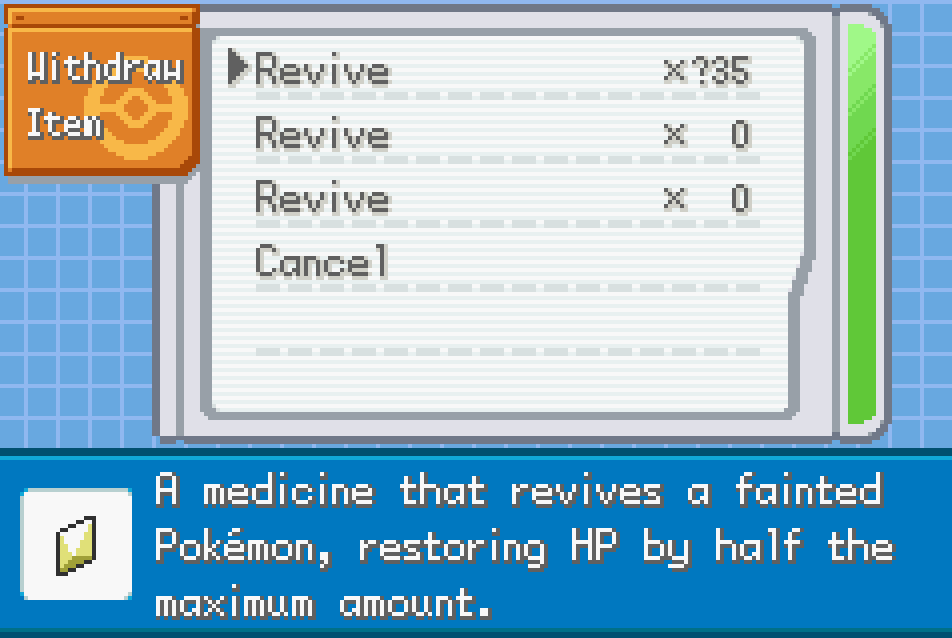 Pokemon big blue cheats healing items